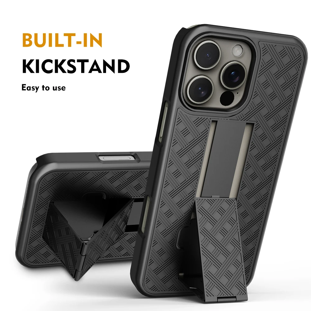 Shockproof Heavy Duty Armor Stand Case with Belt Clip