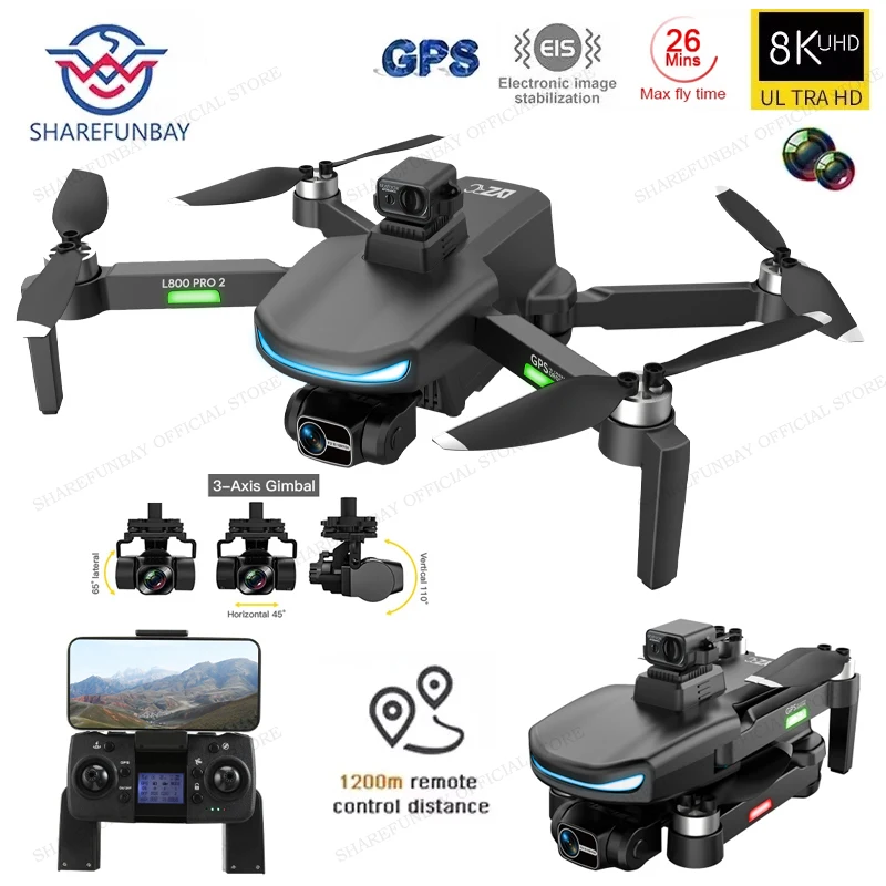 L800 PRO2 GPS Радиоуправляемый Дрон 4k Профессиональная 8K HD камера 3-осевой шарнирный
