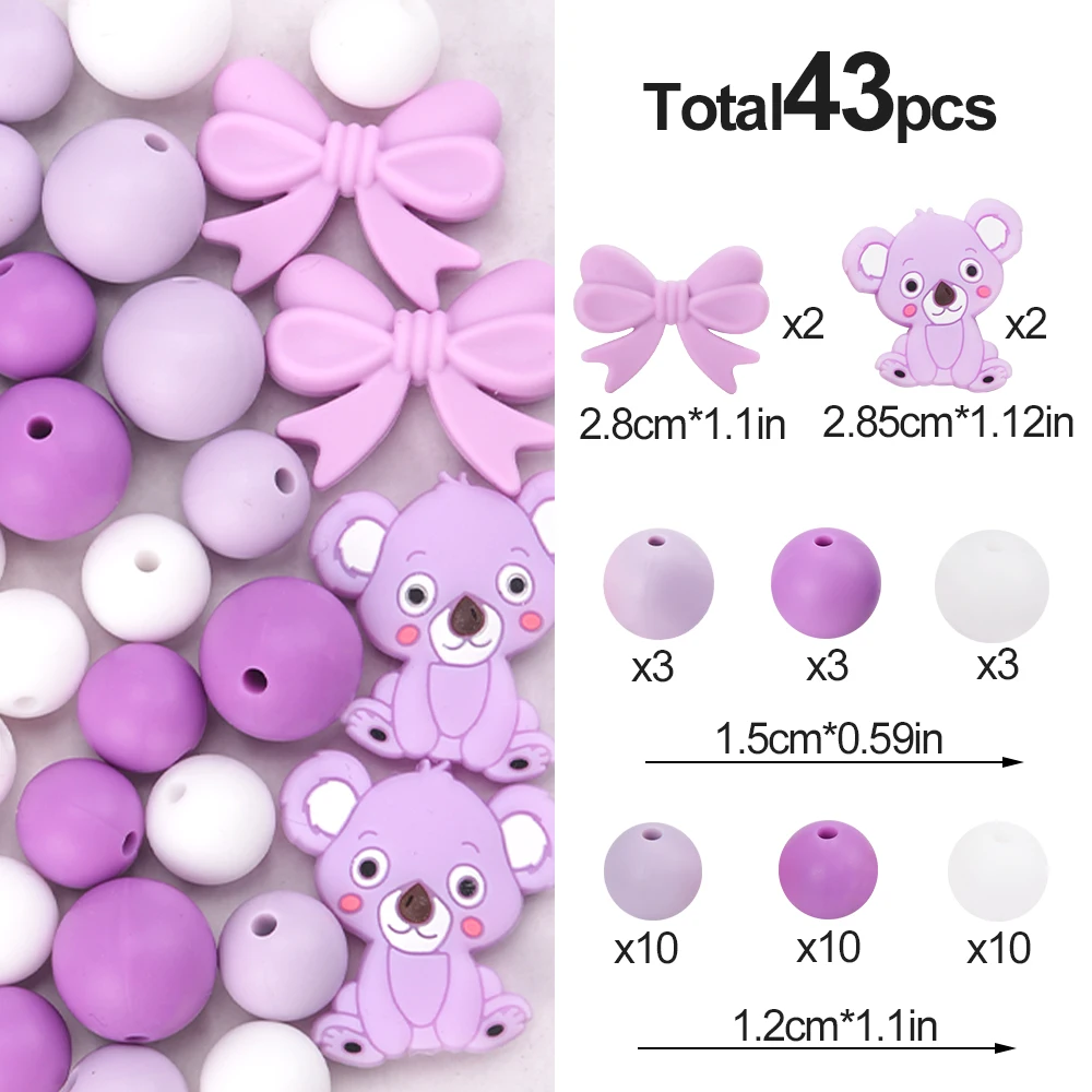 LOFCA 43 Stück Silikon-Koala-Fliege-Perlen, Silikon-Bogenperlen für die Herstellung von DIY-Halsketten für Kleinkinder, Schnullerketten-Zubehör, Perlen – Detail 8