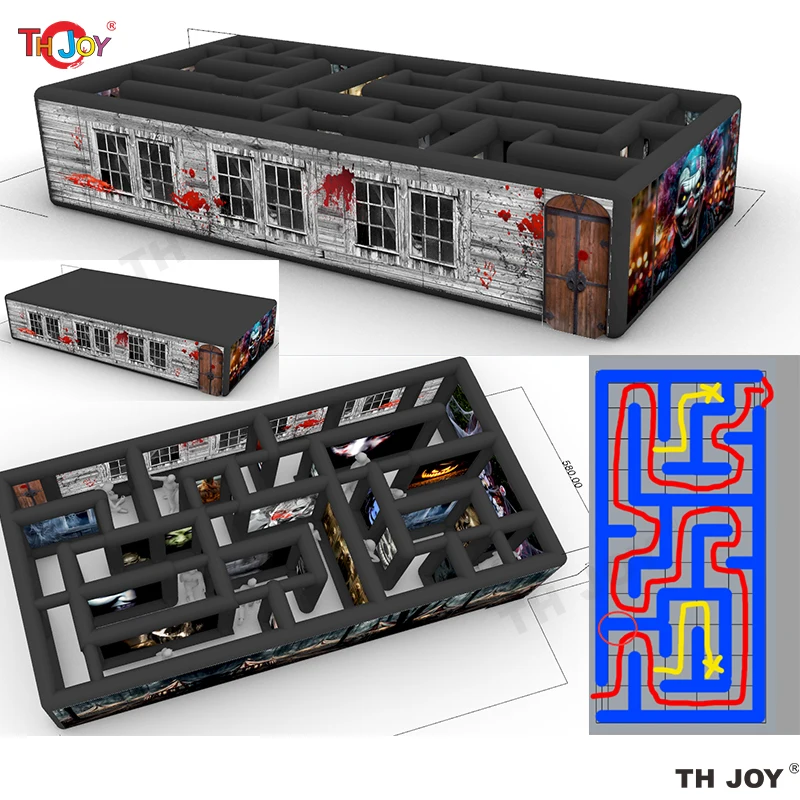 Fast Air Shipping,11x3m Black Inflatable Maze Arena Blooded Halloween Haunted House with Roof Sport Game for Sale 5
