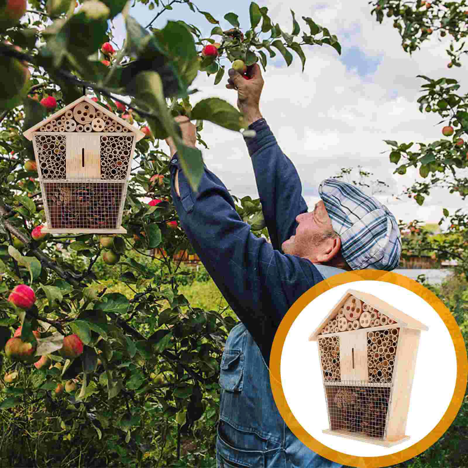 

Wooden Beehive Hotel Tubes Small Animals Carpenter House Honey Houses for The Garden