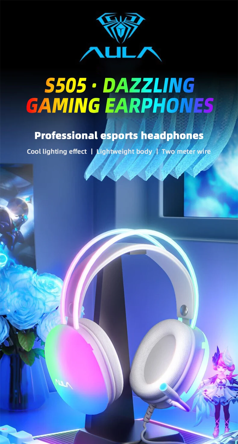 Aula s505 gaming headset med rgb lys og usb kabel_voghion.com
