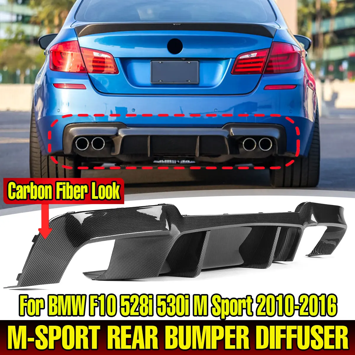 

Car Rear Bumper Diffuser Lip For BMW F10 528i 530i M Sport 2010 2011 2012 2013 2014 2015 2016 Rear Bumper Spoiler Lip Splitter