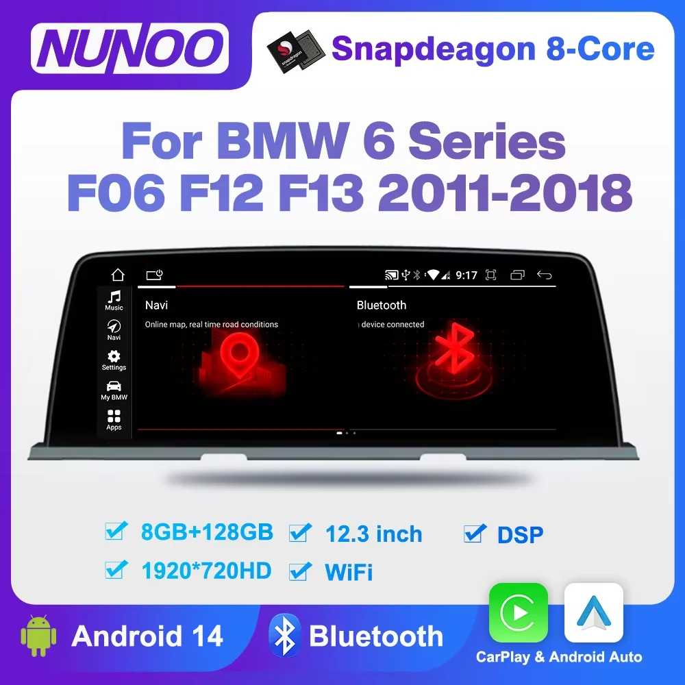 12.3 8 + 128 Android 14 Autoradio GPS Navigation Carplay Touch Screen DSP for BMW 6 Series F06 F12 F13 Car Multimedia Player