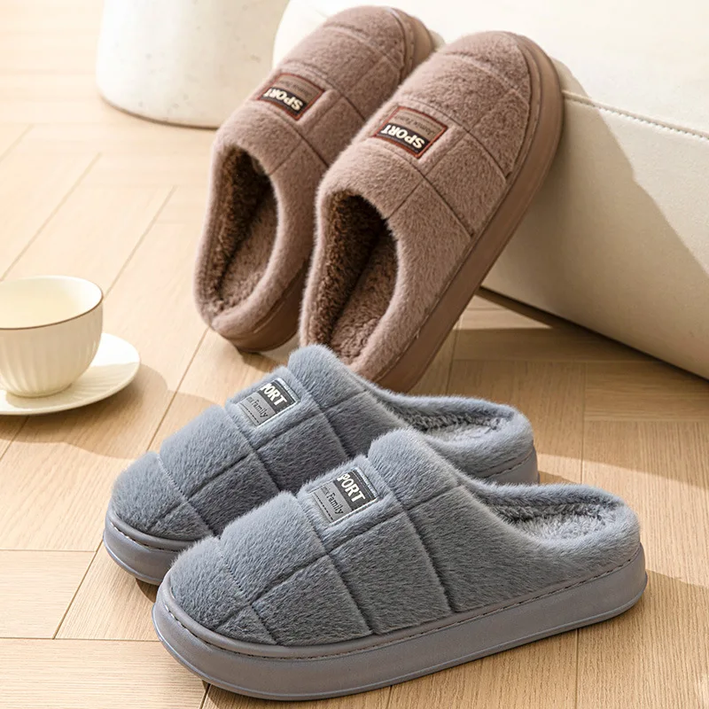 New Fashion Winter Slippers Women Men Thick Sole Indoor Home Warm Couples Shoes Non-Slip Flat Platform Women's Cotton Slippers