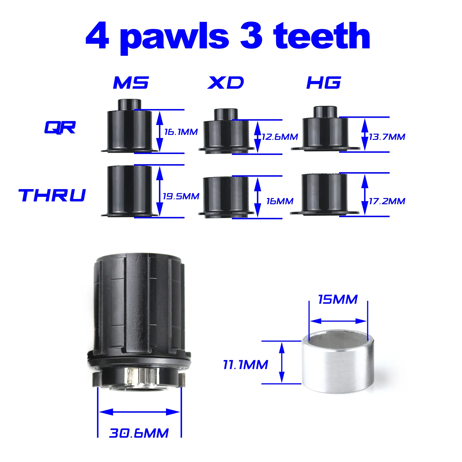Mountain Bicycle Hubs MTB Bike FreeHub HG Micro Spline MS XD XDR 4-6 Pawls 3 Teeth Applicable To MT005/MT006/MT007/MT009/MT039/MT010PRO Free Hub Parts