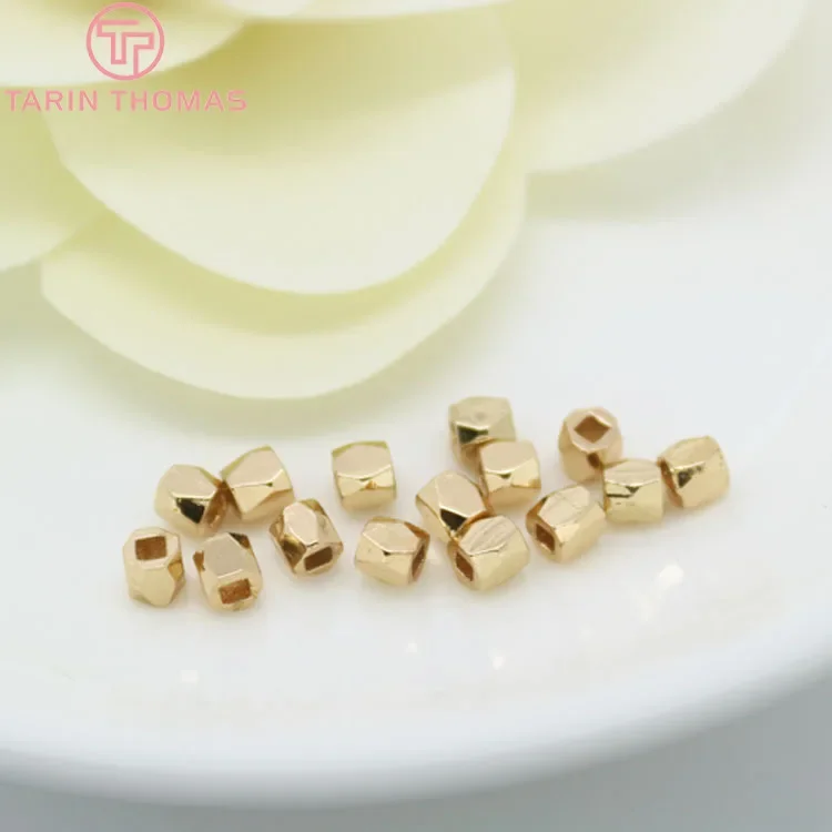 

(3017)20PCS 3x3.3MM Hole 1.5MM 24K Gold Color Plated Brass Square Spacer Beads High Quality Diy Jewelry Accessories