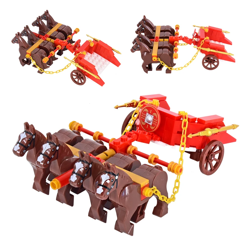 

MOC средневековая римская колесница, центурионовый замок, фигурки римских солдат, военные строительные блоки, кирпичи, игрушки для детей, подарки на Рождество