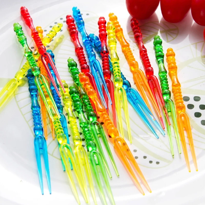 posable Colorful Fruit Fork 50Pcs Transparent Simple Fruit et Toothpick Tool