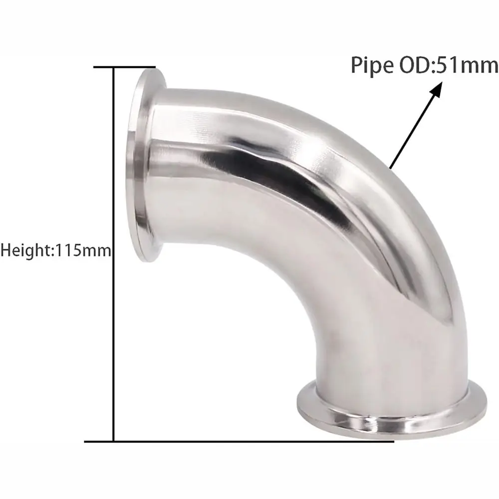 1Pc 2" Tube OD Sanitary Ferrule Elbow 90 Degree Pipe Fitting with 2 Silicone Gaskets SUS304 Tri Clamp 2 Inch