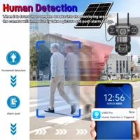 Caméra de sécurité solaire WIFI HD 15MP avec 3 objectifs, 3 écrans, V380 Pro, zoom 10X, vision nocturne, étanche pour extérieur, détection humaine PIR, CCTV, rotation horizontale et verticale à 355 degrés, rotation à 90 degrés, alimentée par batterie rechargeable, caméra de surveillance WiFi 8