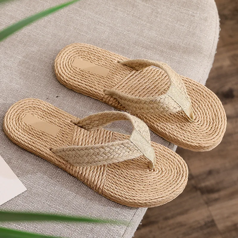 Summer Faux Grass Woven Women Sandals Fashion Flat Shoes Beach Sandals Casual Sandals Women Shoes Flip Flops Slide Zapatos Mujer