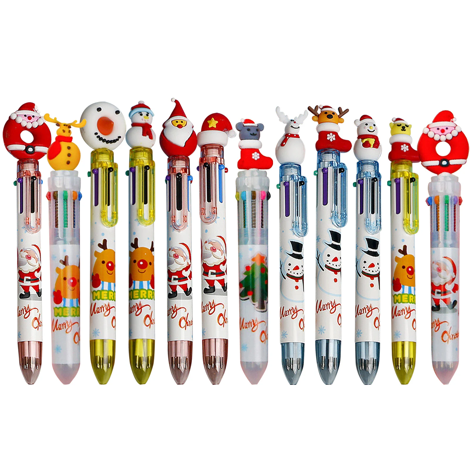 48 Stylos à Bille De Noël - 12 Styles (Père Noël, Renne...), Encre Noire, 14 Cm, Cadeaux De Fête