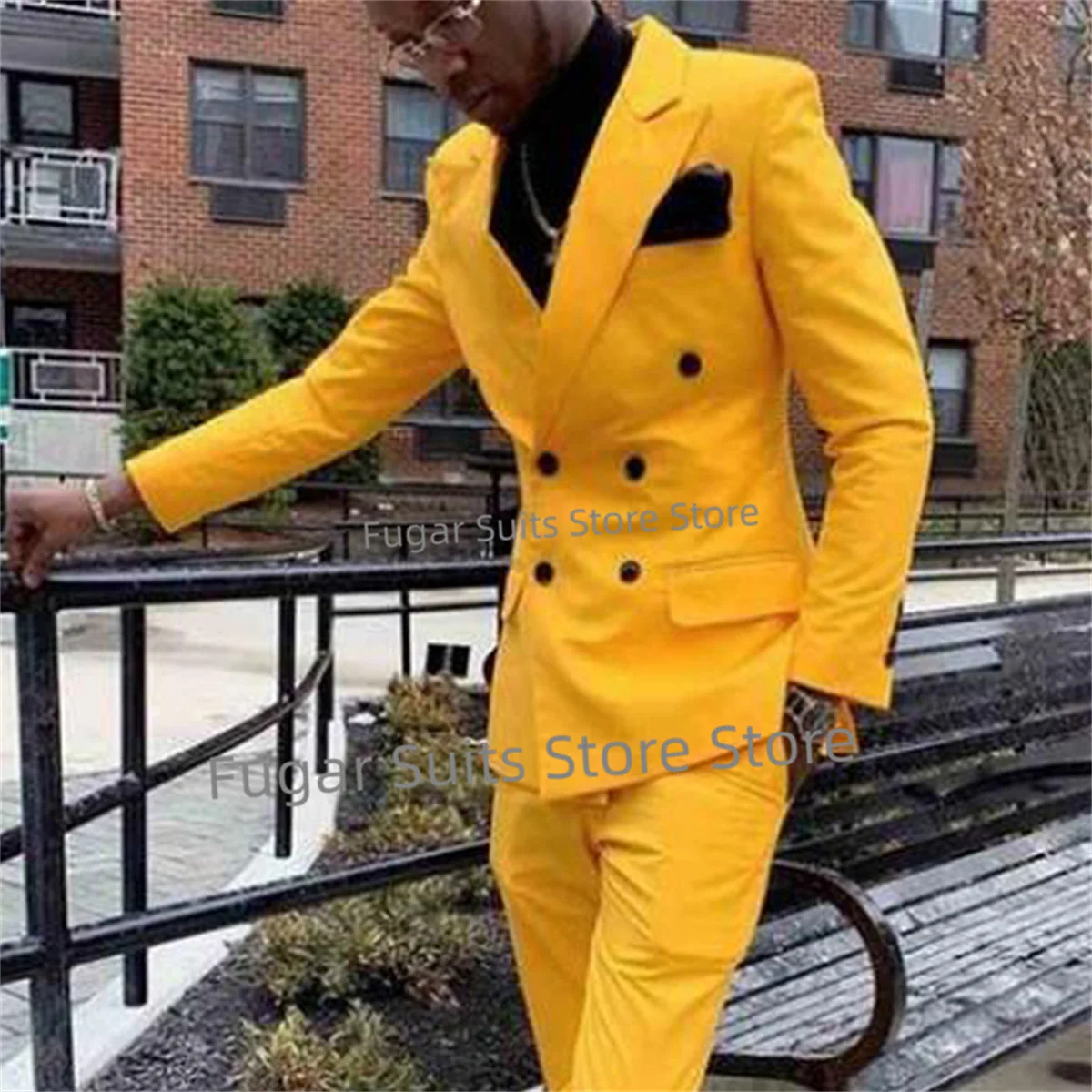 Fashion Yellow Wedding Suits For Men Slim Fit Double Breasted Groom Formal Tuxedos2 Pieces Sets Luxuly Male Blazer Costume Homme fashion pink wedding suits for men slim fit peak lapel groom formal tuxedos prom 2 pieces sets classic male blazer costume homme