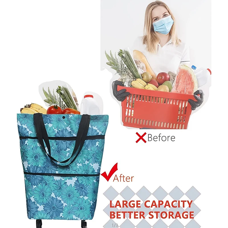

Foldable Shopping Trolley Bag With Wheels Large Reusable Cloth Hand Tote Bolsas Supermarket Grocery Pull Large Capacity Cart Bag