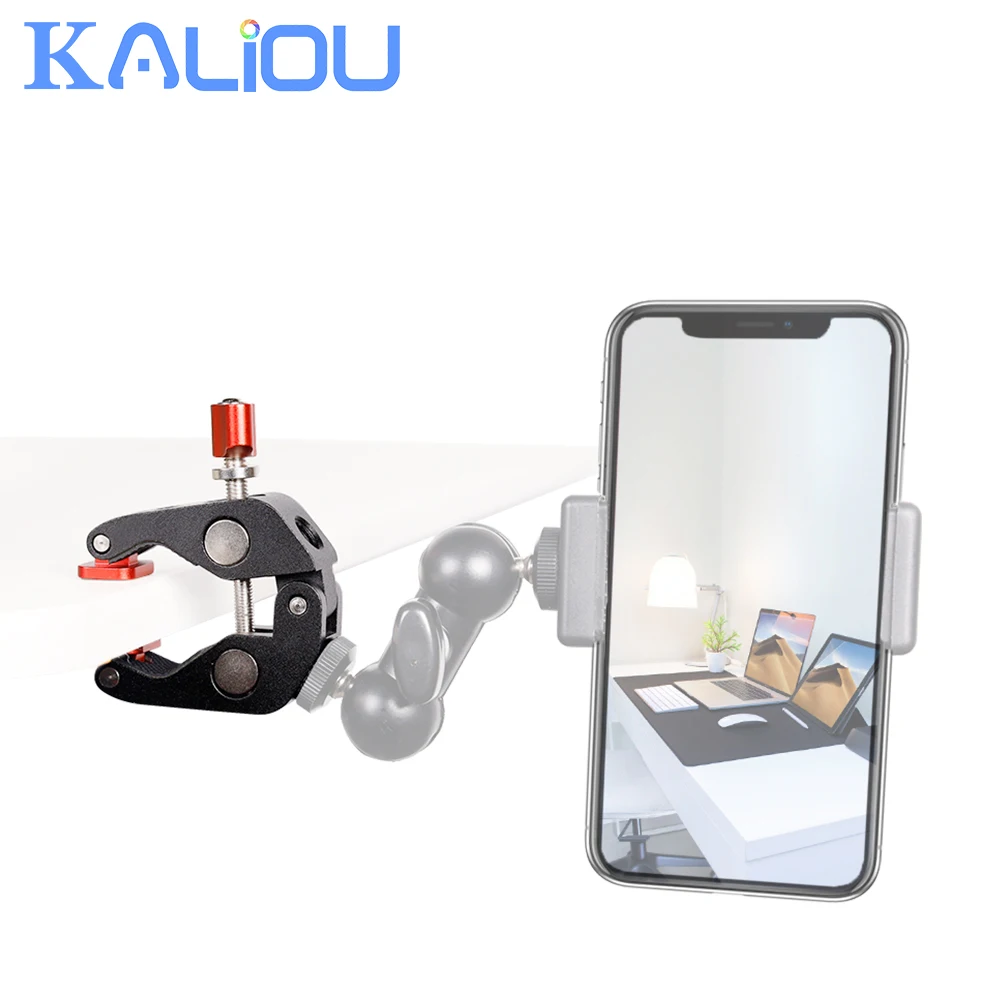 Multifunctional Super Clamp with 1/4" Thread, Tripod Clamp Mount for Camera, Phone, LCD/DV Monitor, Fill lights, Crab-Shaped Cla