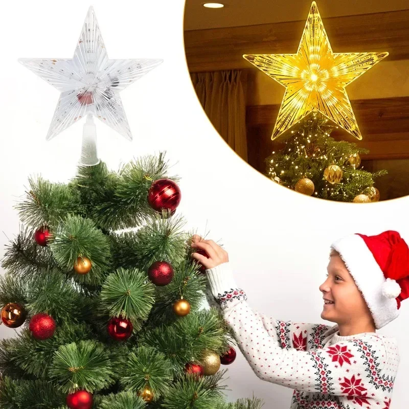 Christmas Star Tree Topper Lights LED Glowing Star Lamp Sparkling Night Light Xmas Tree Top Ornaments New Year Home Party Decor christmas tree decoration christmas star decoration christmas lamp decoration