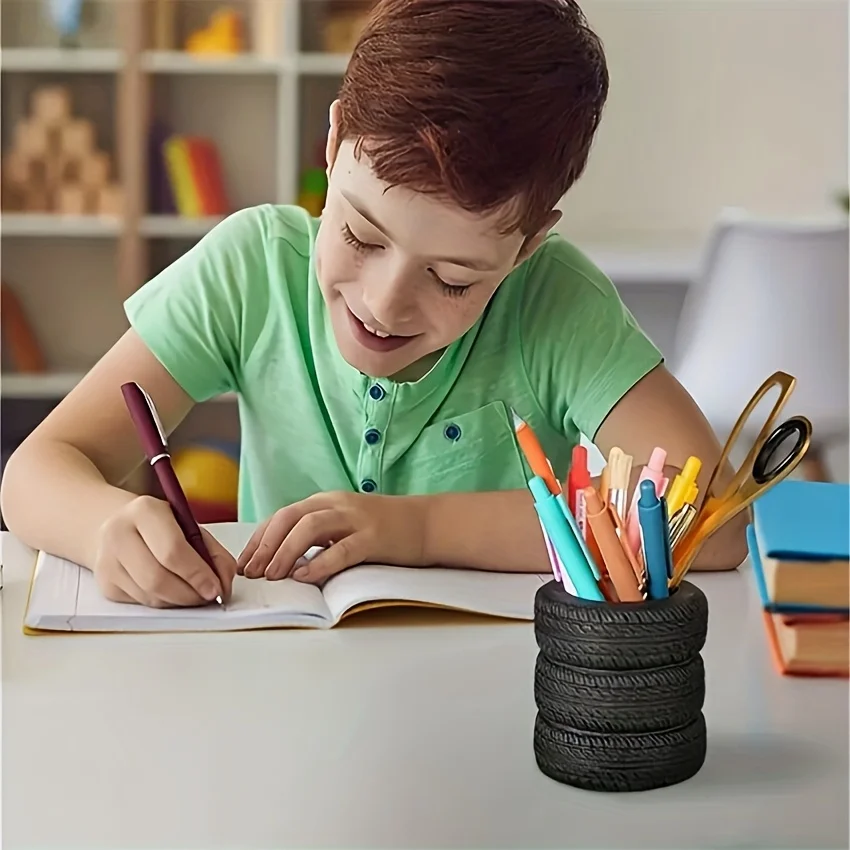 1/2 pcs Tire Shaped Pen Holder Creative Tire shape Office Supplies Storage Box Desktop Pen Holder Makeup Brush Decoration