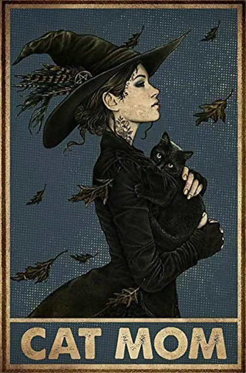 

Witch Cat Lovers Cat Mom Metal Tin Poster Indoor & Outdoor Home Bar Coffee Kitchen Wall Decor Halloween Painting Metal Plate