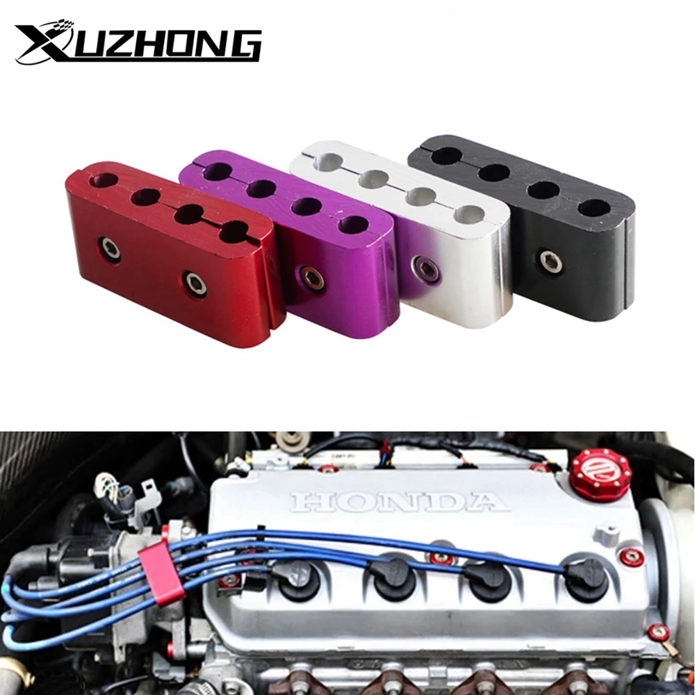 

Зажим для электрической свечи зажигания, 4 отверстия, стильный сепаратор JDM, зажим для кабеля зажигания, автомобильное украшение, алюминий, легкая в установке