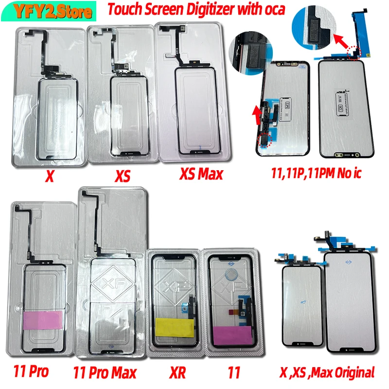 (All ios Pass) AA 5Pcs For Apple iPhone X XS Xsmax No Welding Touch Screen + OCA Glue Front Glass Panel Repairing
