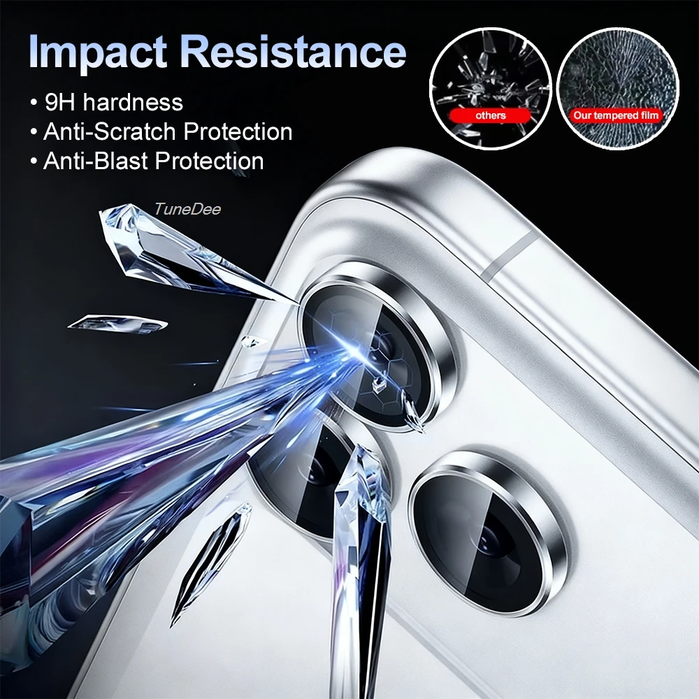 Premium Tempered Glass Camera Lens Protector with Metal Ring Cover Cap