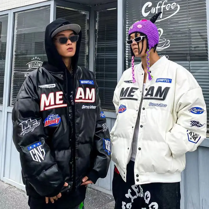 

Embroidered PU Leather Jacket Cotton Jacket Baseball Uniform Jacket Men's Autumn Winter New High Street Cotton Clothing Trend