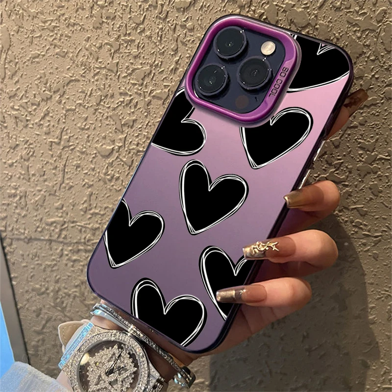 Funda de lujo con diseño de corazón de amor y electrochapado en plata IMD para iPhone 15, 14, 16 Pro Max Plus, 11, 12, 13 Pro, 7, 8 Plus, X, XR, carcasa trasera a prueba de golpes