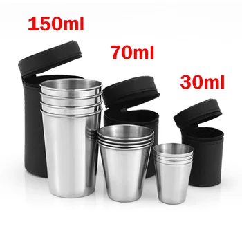 4Pcs/Set Stainless Steel Outdoor Water Cups with Portable Case for Hiking Camping Picnic BBQ Beer Coffee Portable Travel Drinkwa