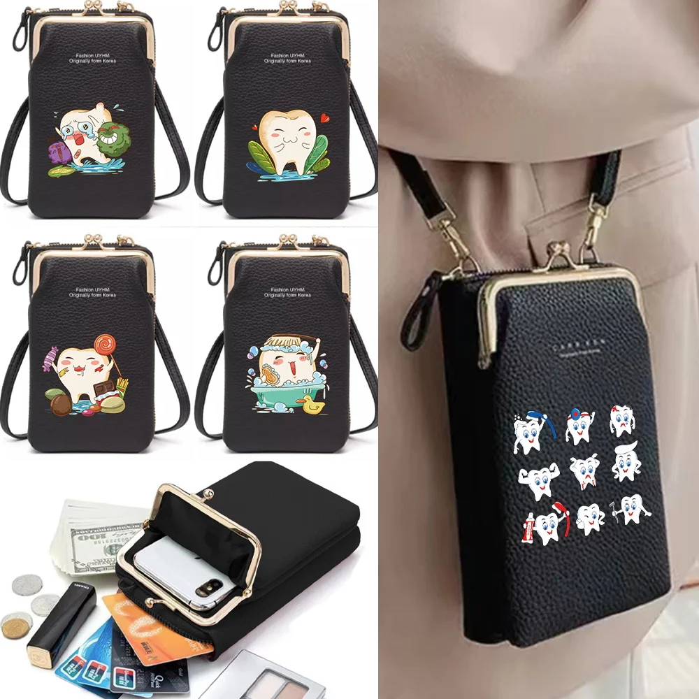 Mobile Phone Shoulder Bags Women Messenger Bag Small Leather Crossbody Wallet Ladies Card Holder Coin Purse Teeth Series Print