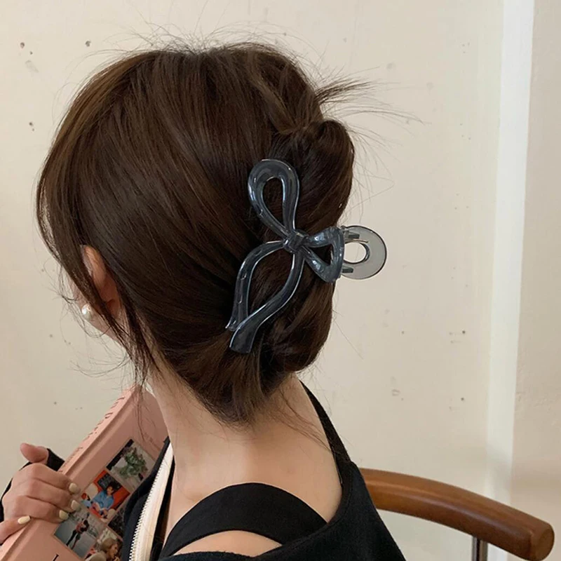 

Hair DIY Accessories For Women Simple And Versatile Hollow Streamer Bow Ties Oil Dripping Plastic Hair Claw Clip Hairpin