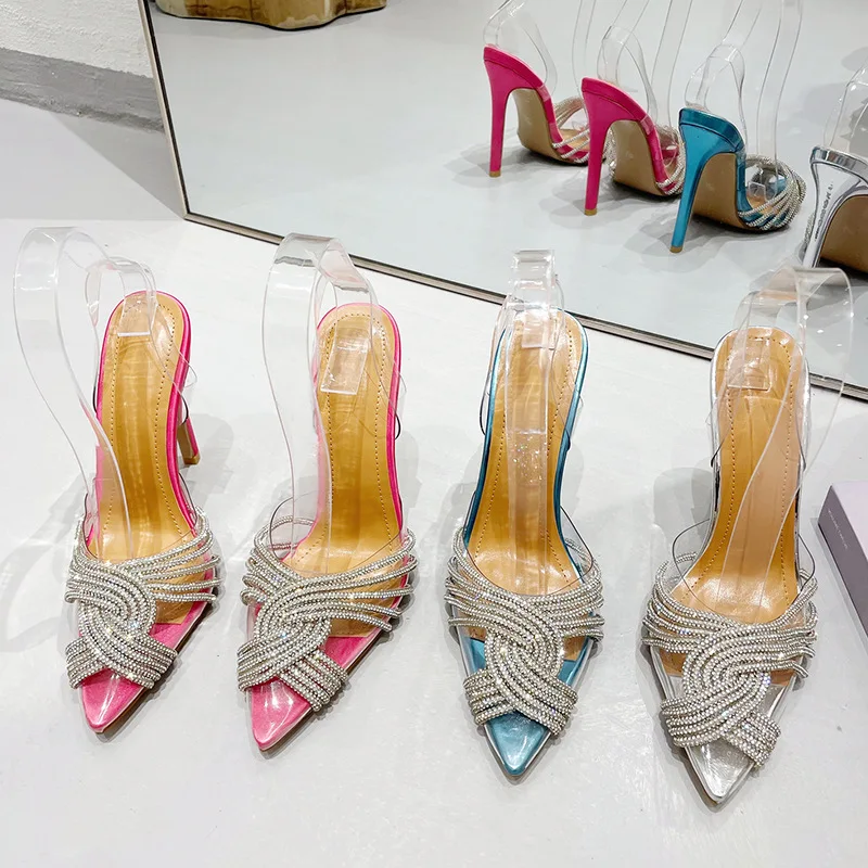 

New Summer Women's High Heels Stiletto Heels Rhinestone Transparent Fashion Versatile Baotou Strap High Heel Sandals
