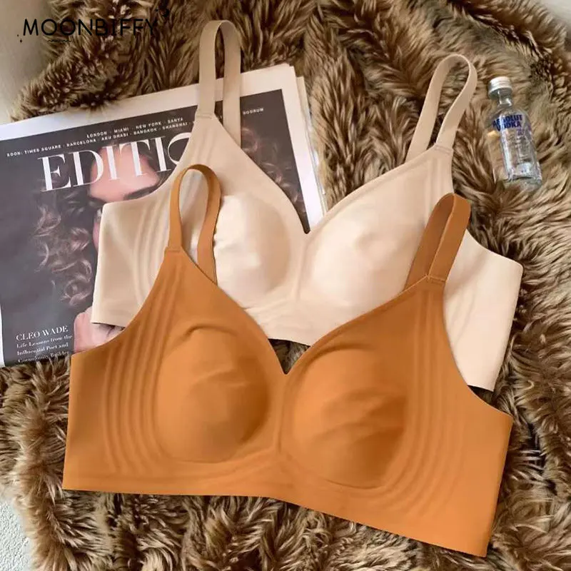 

Big Breasts Show Small Bra Seamless One-piece Comfortable Full-cover Cup Fixed Cup Breasts Large Size Underwear Soft Bras