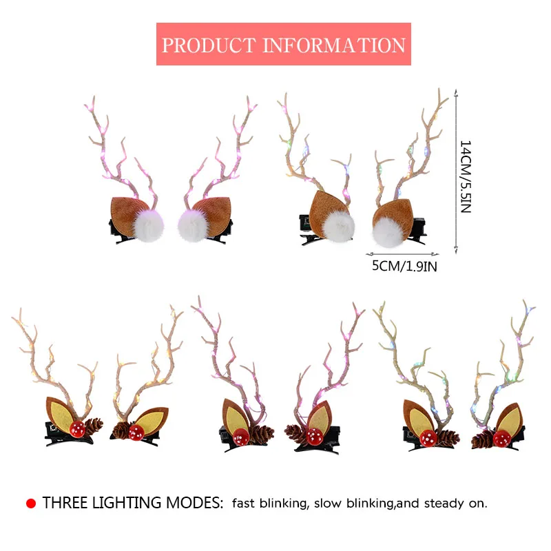 Christmas LED Antler Hair Band Light Cute Elk Hairpin Hair Clip Women Girls Glowing Headwear Xmas Accessories Navidad Decor