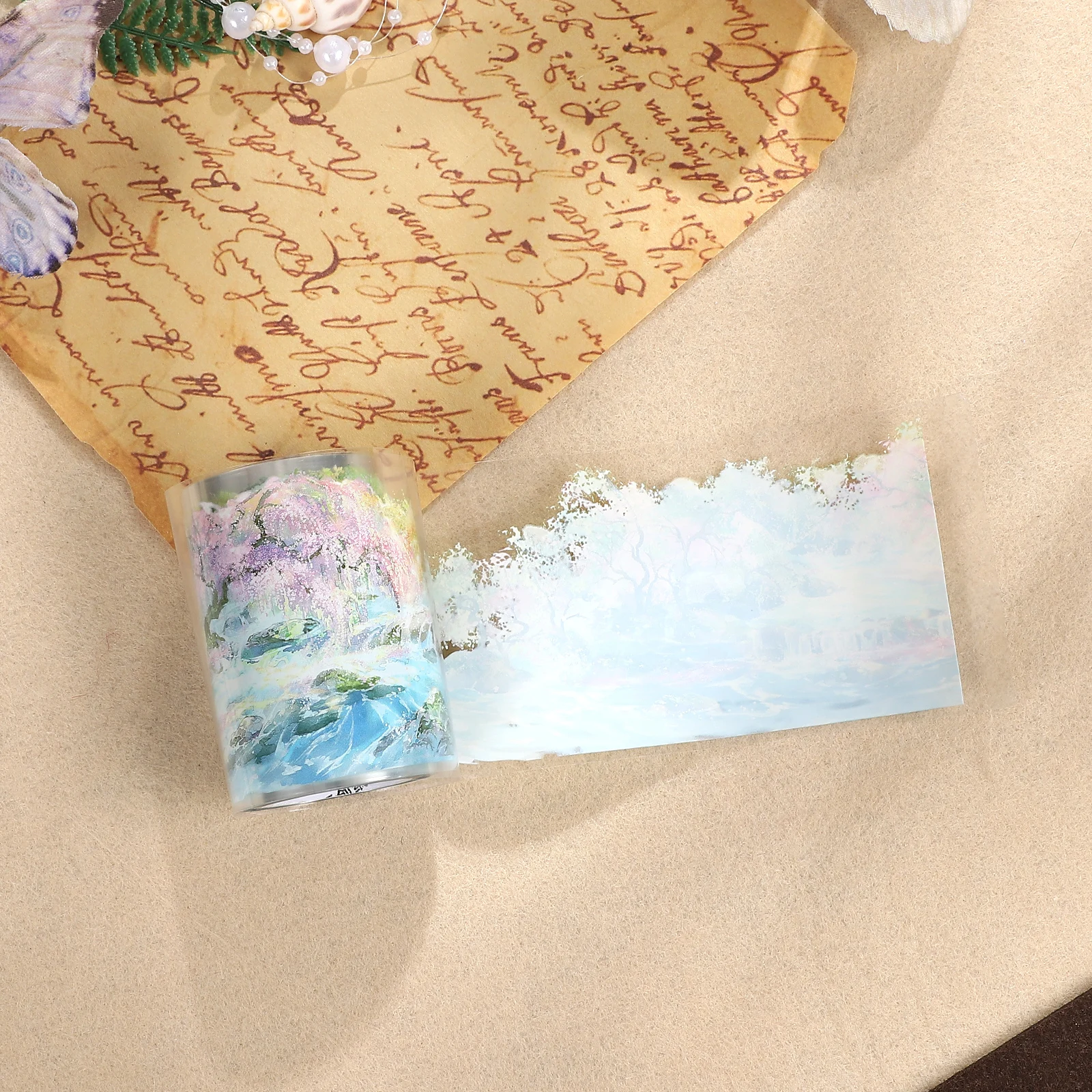 62mm*5m 빈티지 호수 나무 풍경 PET 테이프 크리에이티브 DIY 저널 재료 콜라주 스크랩북킹 문구류