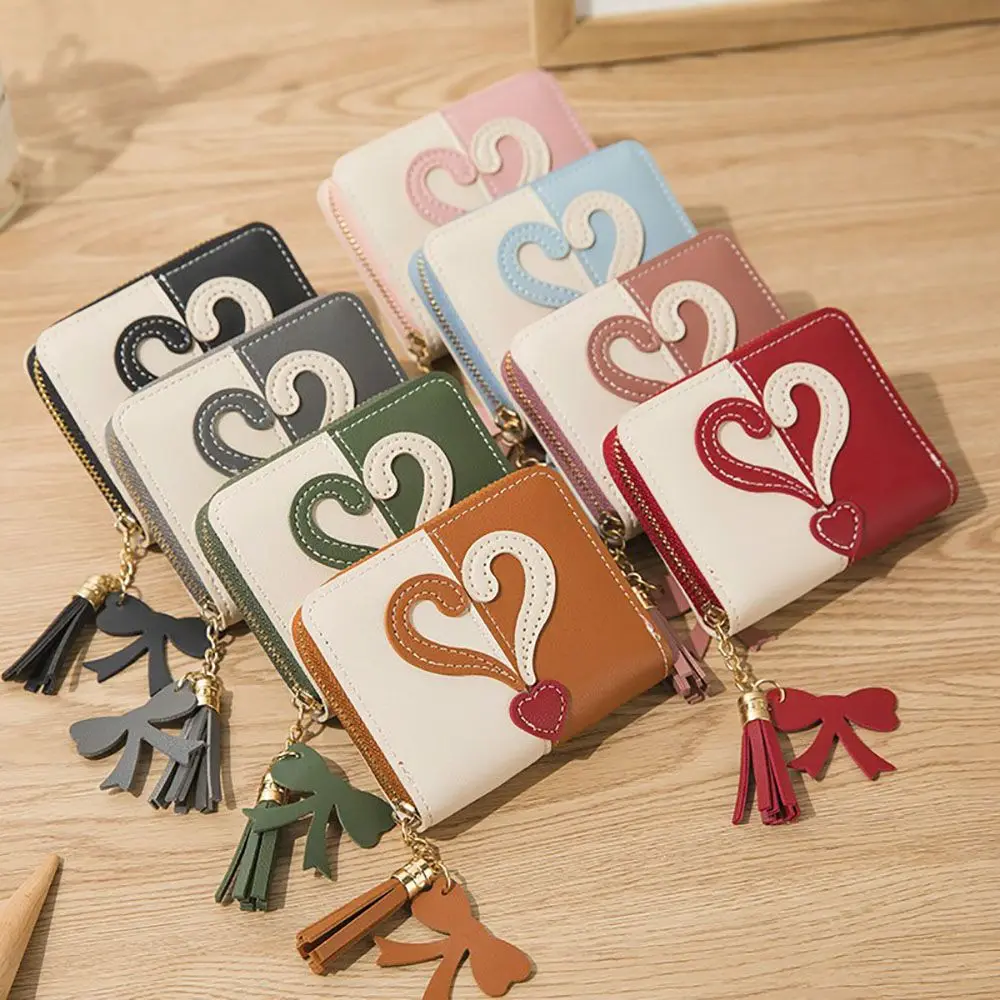 

Cute Simple Ladies Cash Clip Credit Card Case Gift Women PU Leather Coin Purse Short Purse Love Heart Wallet Credit Card Holder
