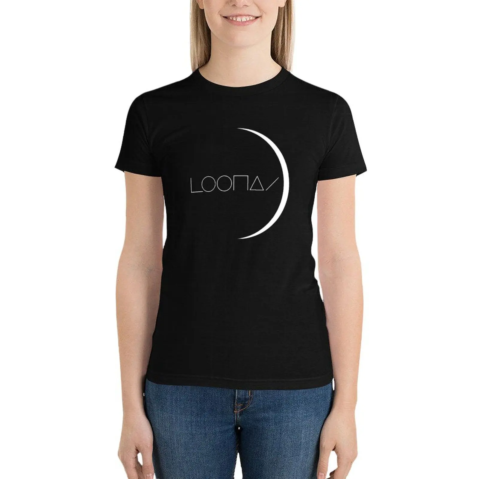 LOONA - White Moon Logo T-Shirt summer top anime clothes kawaii clothes t-shirt dress for Women graphic