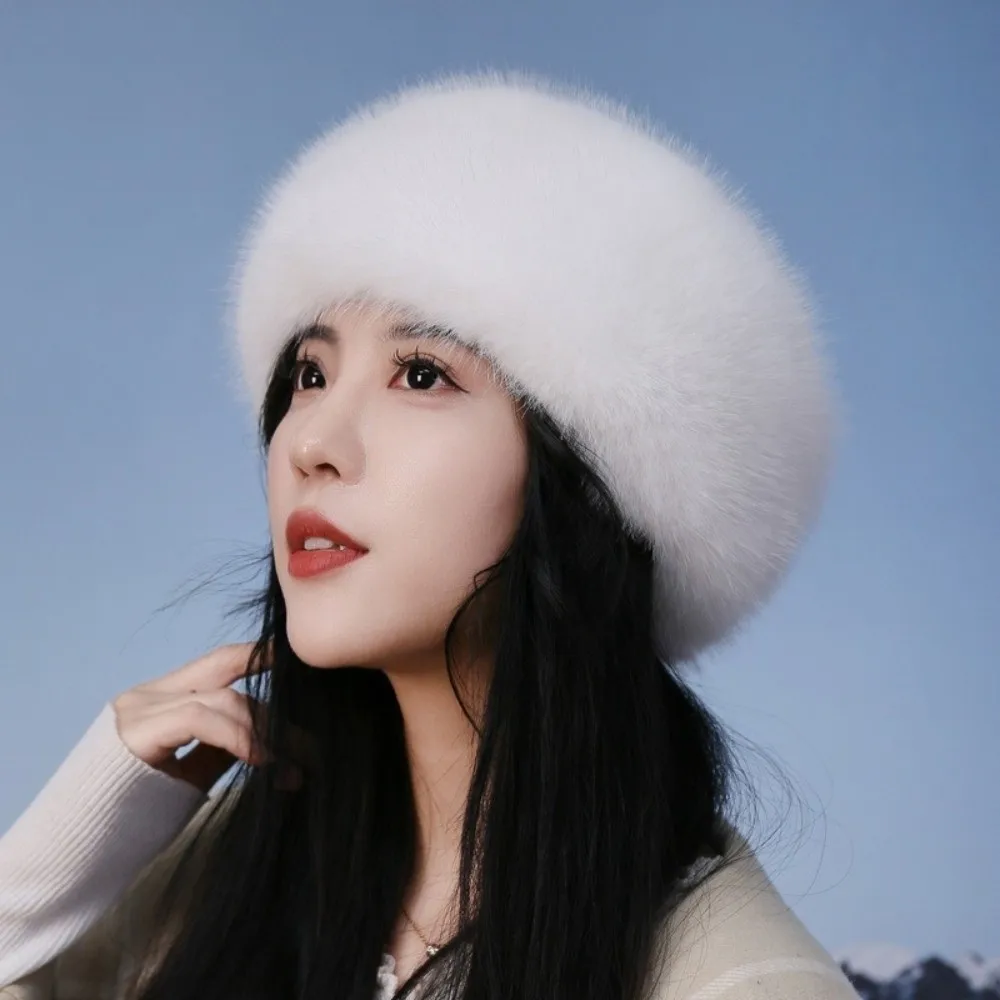 Fashion Thick Turban Hat Keep Warm Imitation Fox Fur Wide Headwrap Solid Color Winter Hat Winter