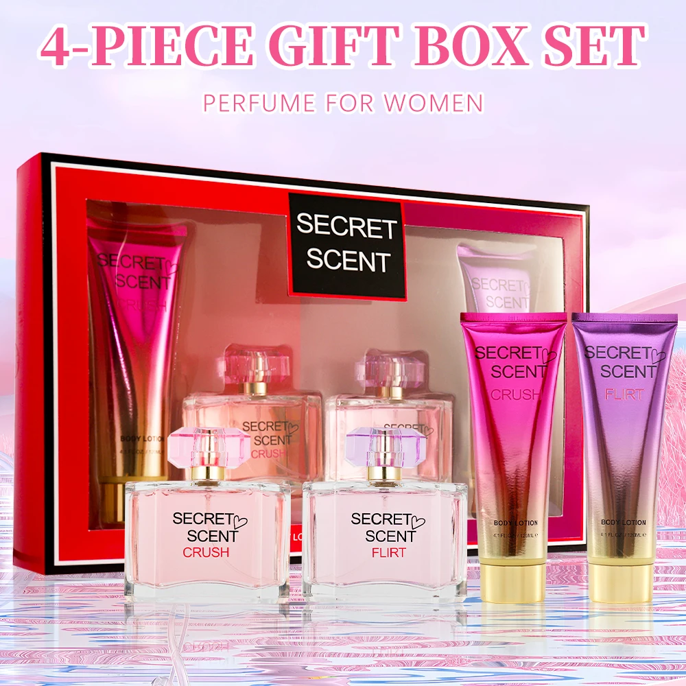 Set de regalo de Eau de Parfum Spray y loción corporal Sets de fragancias para mujer 2 piezas de EDP Spray de 3,4 fl.oz y 2 piezas de loción corporal de 4,1 fl.oz SECRET