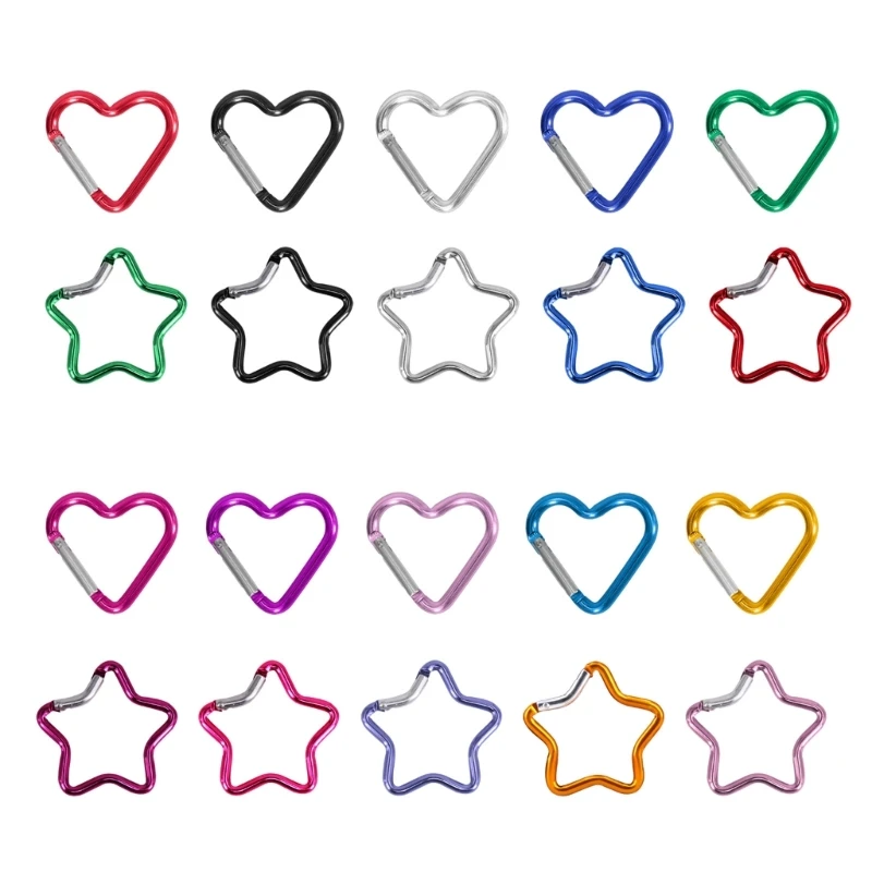 

10Pcs Heart Star Spring Clasps Aluminum Alloy Spring Hook Clip KeyRings