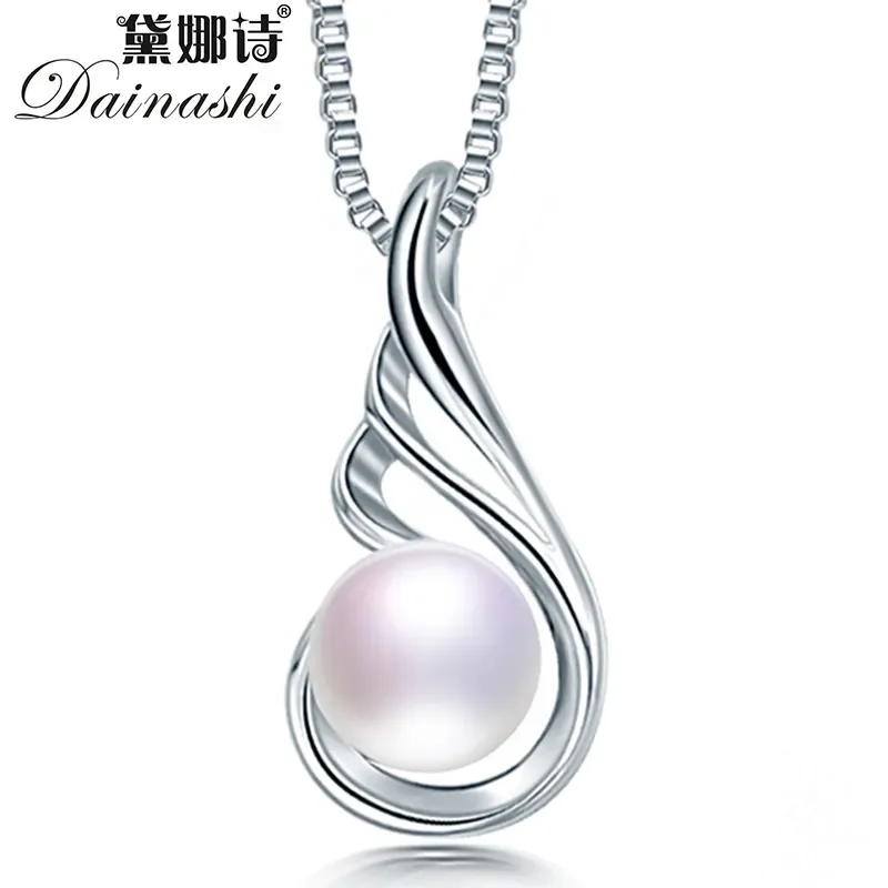 Women's 100% Genuine Freshwater Cultured Pearl Elegant Pendant 925 Sterling Silver Wing Pendant Necklace