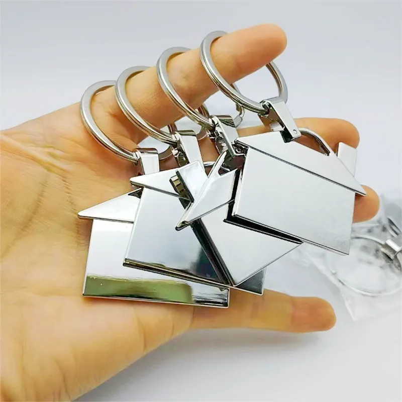 50 pcs wholesale Chrome Metal House Shape Keyring Shiny Key Ring