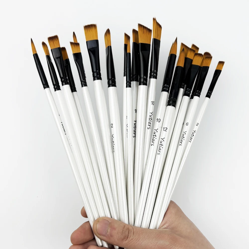 Paint Brushes Nylon Hair Brush Wood Pole for Oil Watercolor 6 Pcs/set
