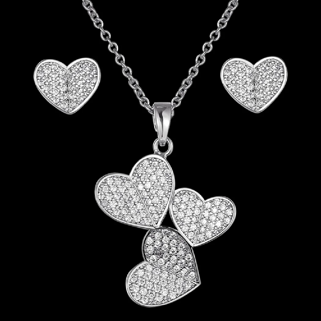 

Trendy Love pendant with Earrings Jewelry Set AAA zircon micro-inlay combination fashion women wedding jewelry
