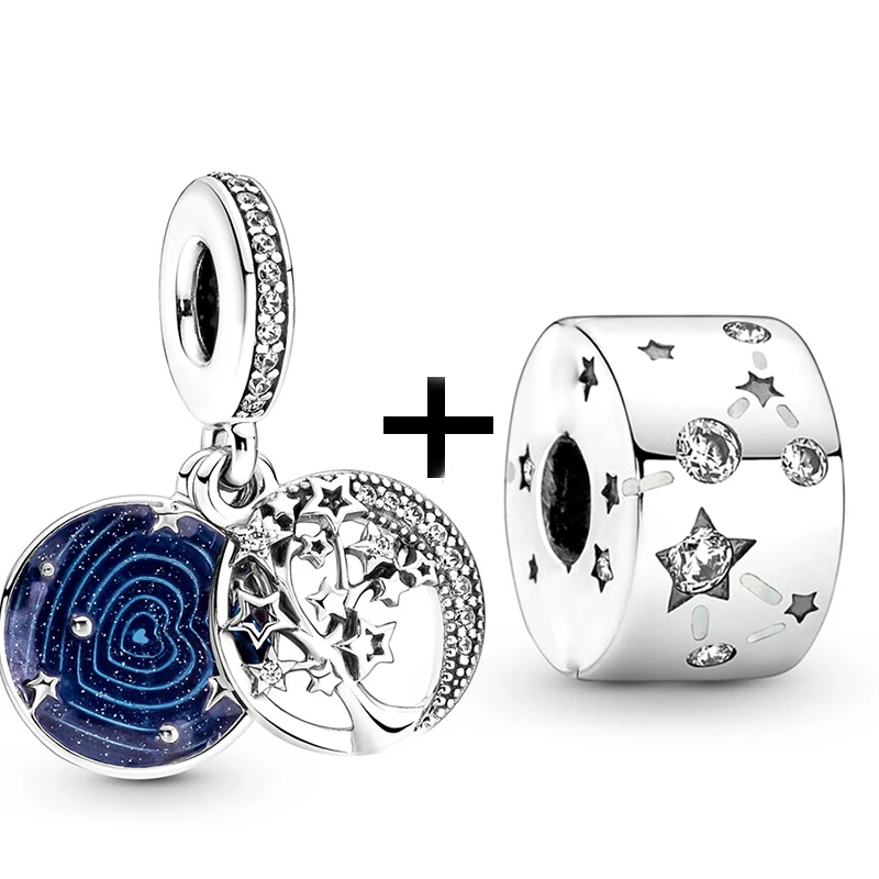 Silver Charm Beads 2Pcs/Lot Love Heart Star Beads Pendant Fit Original Brand Charms Bracelet Women Jewelry Gift 45 Styles