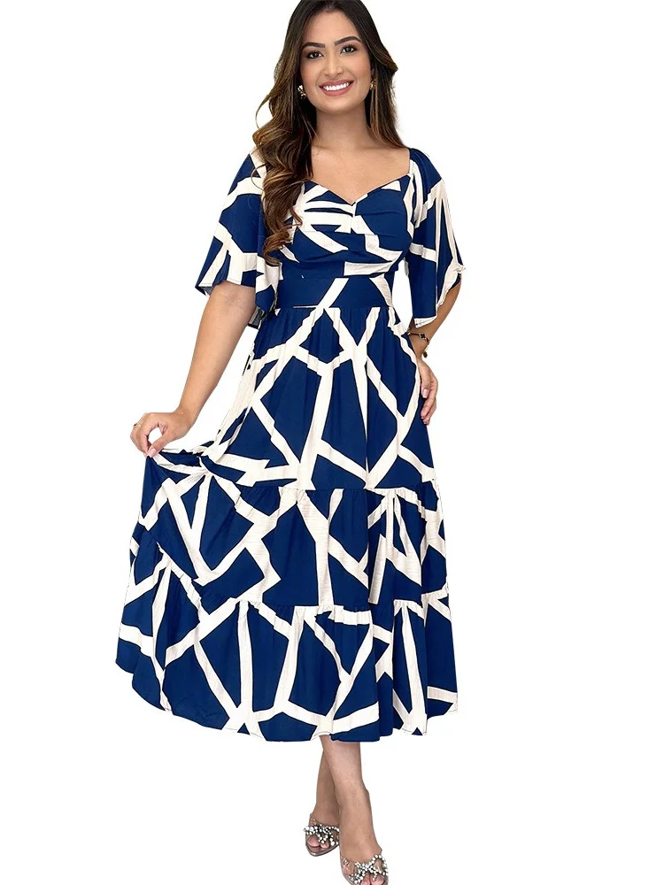 Wmstar Dresses Women Party Sexy Stretch Sweet Summer Holiday Clothes Elegant Long Length Dress V Neck Wholesale Dropshipping