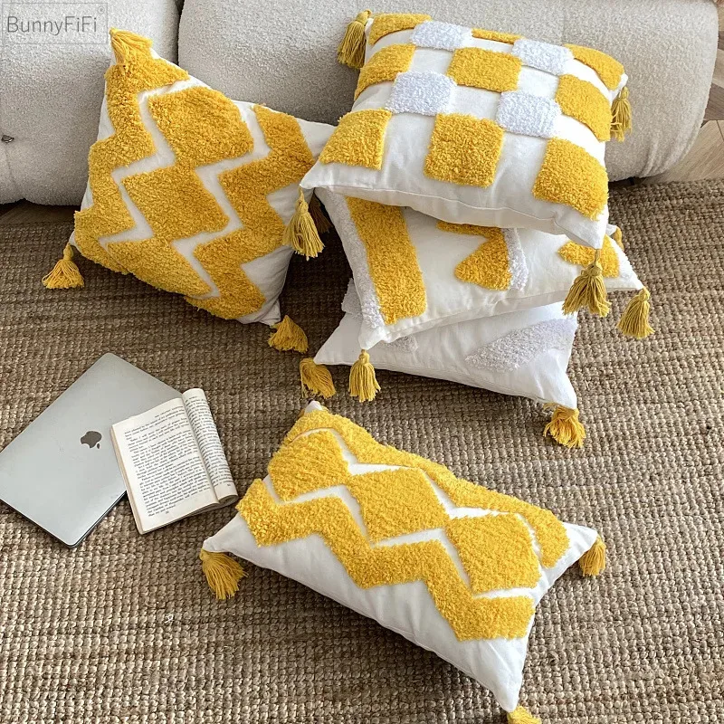 

Чехол для подушки с желтой вышивкой, чехол с геометрическим рисунком, 45x5 см/30x50 см, украшение для дома в виде звезды, наволочка для дивана