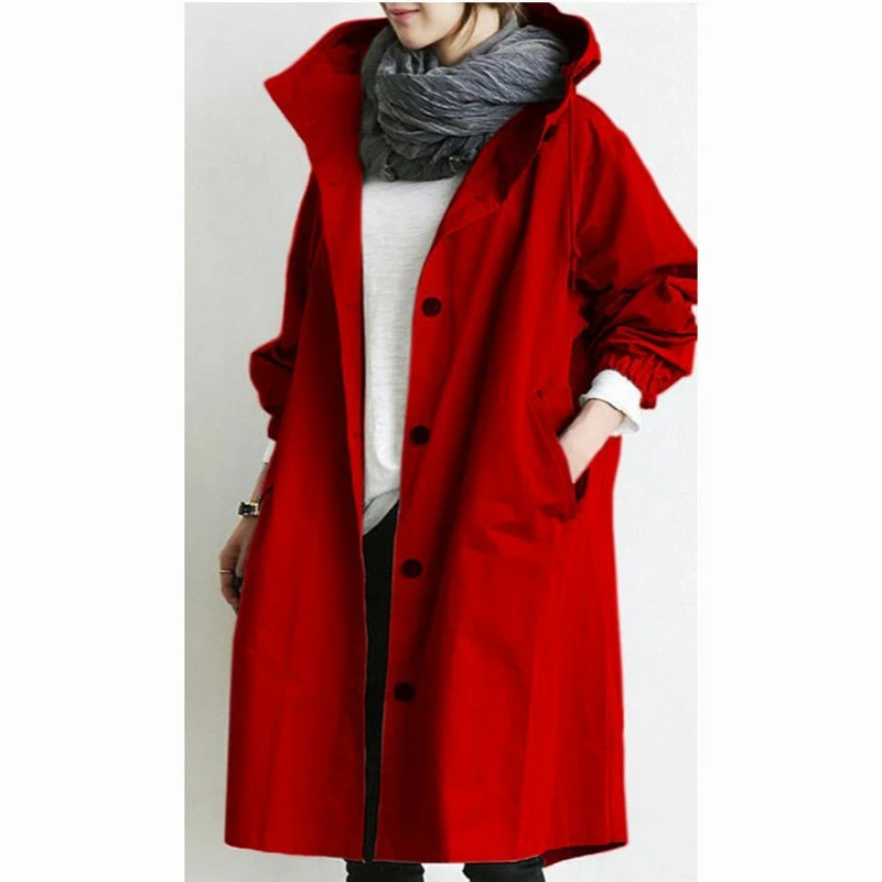 Womens Lenght Hooded Cardigan Coat Winter Windproof Overcoat Wild Elegant Windbreaker Jacket Coat Outwear