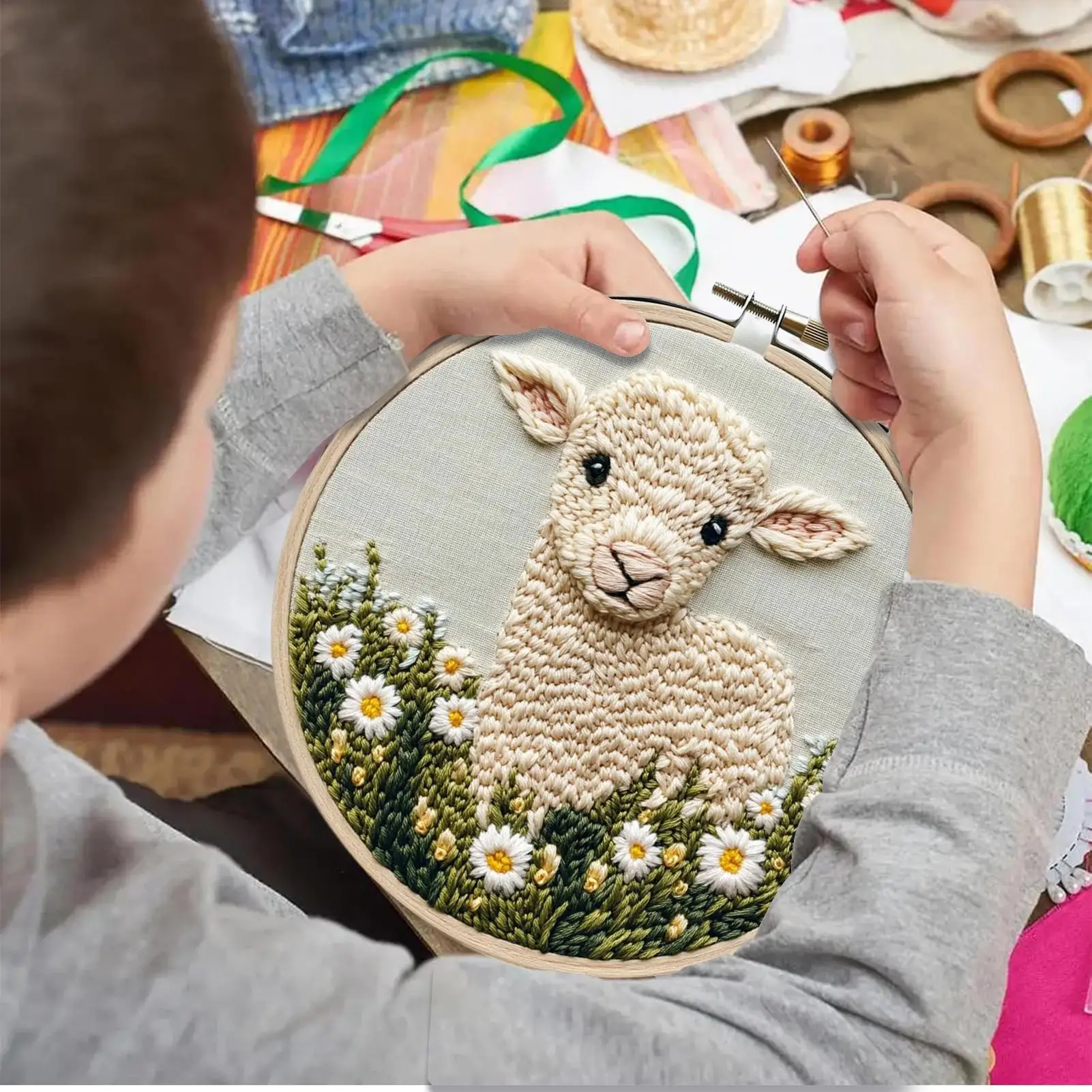 Punch Needle Kit for Beginners DIY Punch Needle Kits Hoop Embroidery Kit for AdultsStarter Craft Set Festival Gift