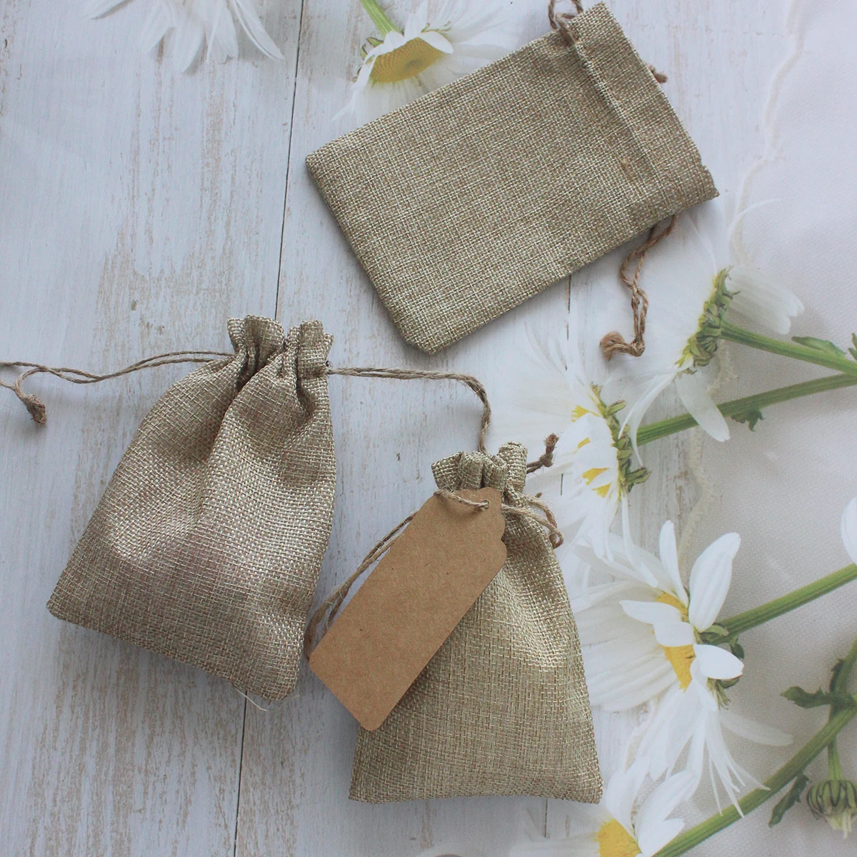 21pcs - Drawstring Linen Bag Strap Linen Jewelry Gift Linen Bag